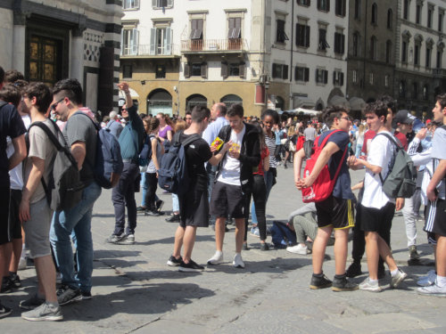 Students gather in a lively Cannaregio square.